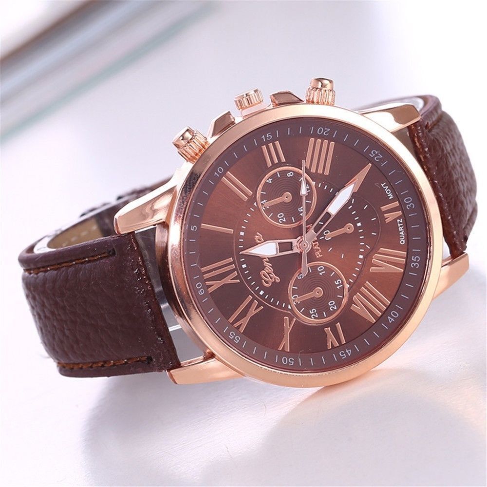GENEVA Watch Faux Leather Coffee Band
